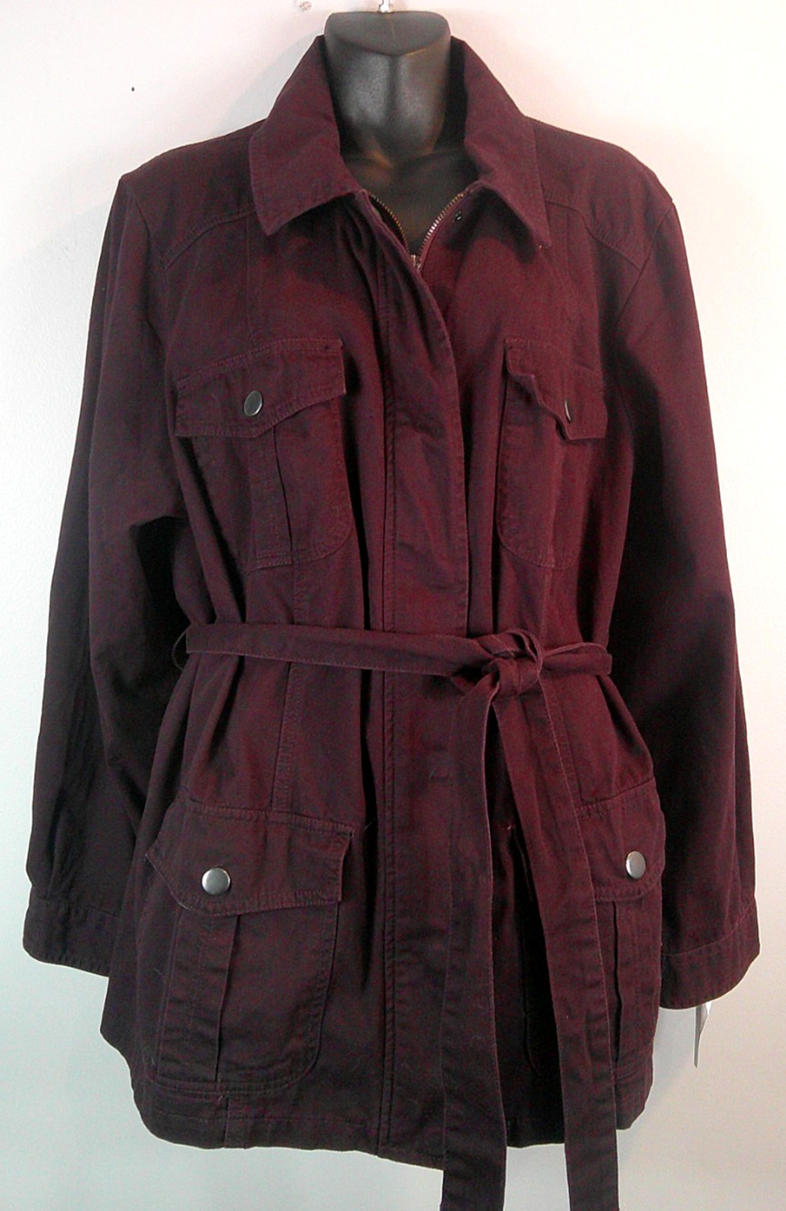 Dressbarn Westport 1962 Plum Full Zip Button Belted Jacket Women's 2x NEW